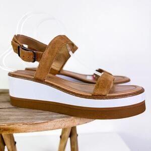 Lucky Brand LK-Tamri Suede Strap Wedge Platform Summer Sandals Cognac sz 9M NEW